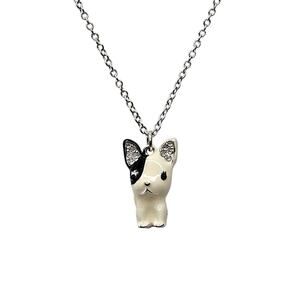 French Bulldog Frenchie Charm Necklace Pendant Rhinestones Silvertone Chain
